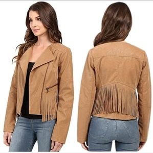 JESSICA SIMPSON Faux Leather Fringe Moto Jacket XXL